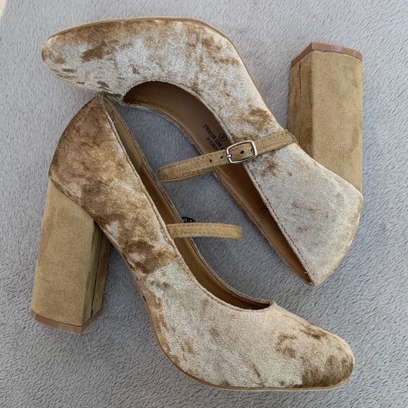 Modesta Carmeo-01 Crushed Velvet Mary Jane Style Block Heels - Picture 12 of 16